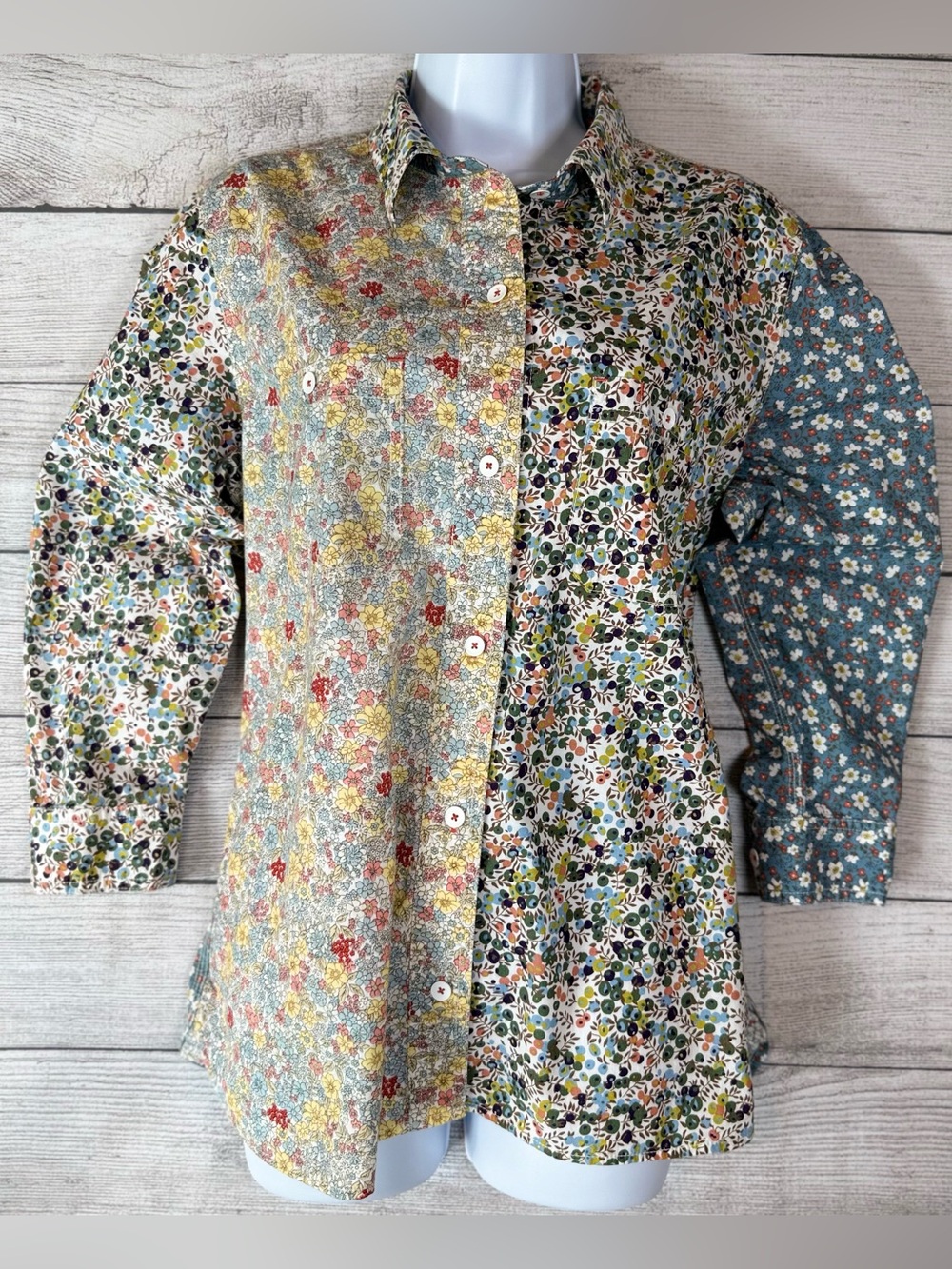 Tru Luxe Jeans Multicolor Floral Patchwork Shirt